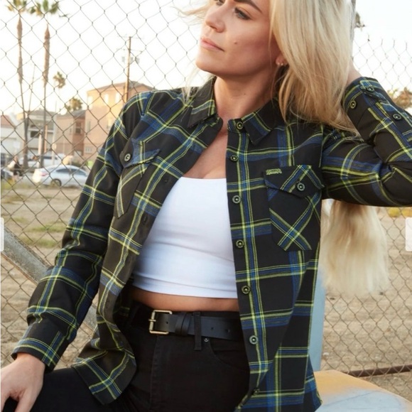 DIXXON Tops - EUC Dixxon Infections Grooves Women’s Plaid Button-Up Flannel Shirt Size Large